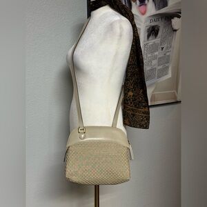 Authentic Salvatore Ferragamo Woven  Jacquard & Leather Beige Crossbody Bag